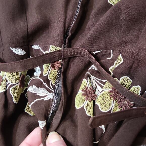 Vintage Jon Michaels Original Brown Floral Dress SZ XS Embroidered Boho Classic - Picture 12 of 13